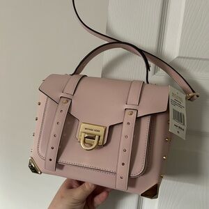 Michael Kors Blush Pink Manhattan Leather Satchel Crossbody with Gold Hardware